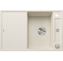 Beige Küchenspüle mit Abtropffläche und Edelstahl-Ablaufgarnitur