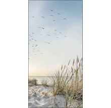 Dekoratives Wandbild mit Strandhafer, Sand und Vogelschwarm