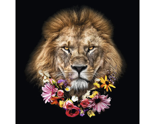 Glasbild Flowered Lion 20x20 cm