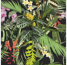 Illustration tropischer Pflanzen und Blumen.