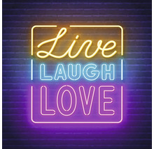 Leuchtendes Schild mit der Aufschrift Live Laugh Love als Dekoration