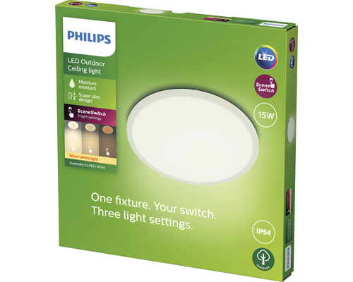 Philips LED-Außenleuchte, feuchtigkeitsbeständig, superflaches Design, mit drei Lichteinstellungen in Verpackung