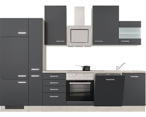 Komplette Küche mit Elektrogeräten, Spüle und Dunstabzugshaube