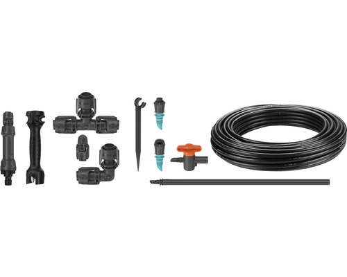 Bewässerungsset mit Schlauch, Verbindungsstücken und Erdspießen für die Gartenbewässerung