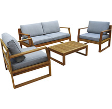 Gartenmöbelset mit Sofa, Sessel und Tisch aus Holz