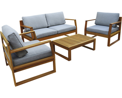 Loungeset Garden Place Lilja 4 -Sitzer bestehend aus: Tisch, Zweisitzer-Bank, 2 Sessel Holz Grau