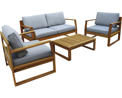 GARDEN PLACE Loungeset Lilja 4 -Sitzer bestehend aus: Tisch, Zweisitzer-Bank, 2 Sessel Holz Grau