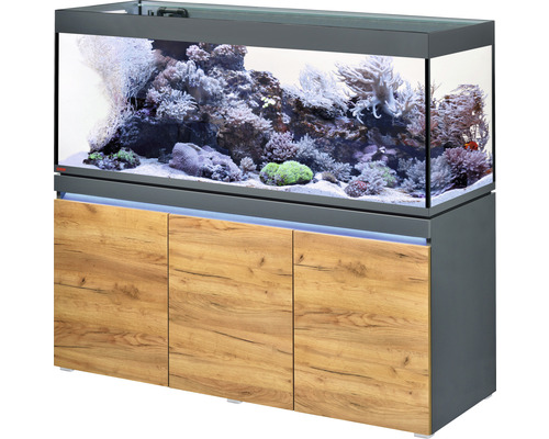 Aquariumkombination EHEIM incpiria 530 reef mit Förderpumpe und beleuchtbaren Unterschrank graphit/Eiche