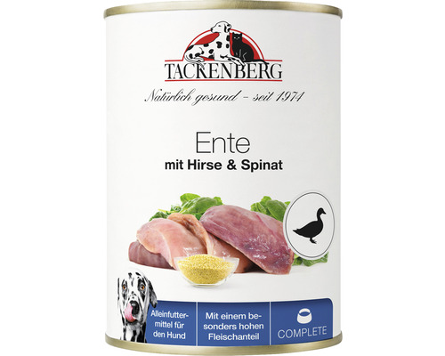 Tackenberg Hundefutter Dose mit Ente, Hirse und Spinat