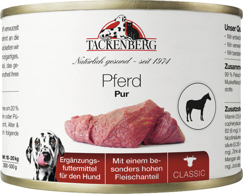 Tackenberg Pferd Pur Hunde-Ergänzungsfutter in Konservendose