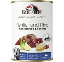 Tackenberg Hundefutter mit Rentier, Rind, Steckrübe und Fenchel in einer Dose