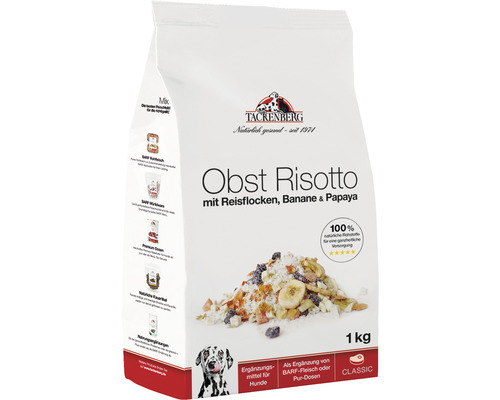 Tackenberg Obst Risotto Hundefutter mit Reisflocken, Banane und Papaya in einer 1 Kilogramm Packung