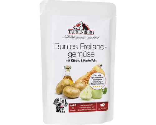 Tackenberg Hundefutter Buntes Freilandgemüse mit Kürbis und Kartoffeln in der Verpackung