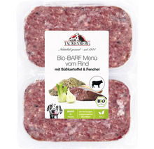 Zwei Packungen Tackenberg Bio-Barf Menü vom Rind mit Süßkartoffel und Fenchel für Hunde