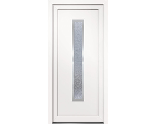 Weiße Haustür mit rechteckigem Glaseinsatz