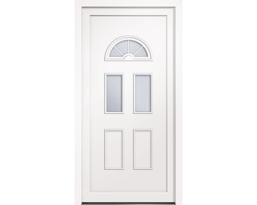 Weiße Tür mit Glaseinsätzen und Rahmen