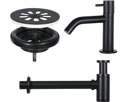 Waschtischarmatur, Siphon und Ablaufgarnitur für ein Waschbecken