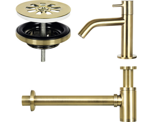 Waschtischarmatur, Siphon und Ablaufgarnitur aus Metall