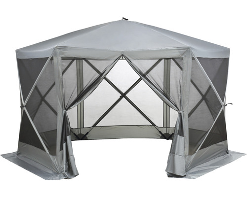 Pavillon GARDEN PLACE Hexagon mit Seitenwänden 180 x 230 cm silber Moskitonetz Pavillon für den Außenbereich