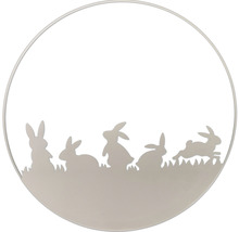 Dekorative Metallskulptur mit Hasenmotiven in einem runden Rahmen