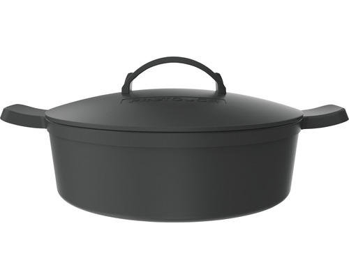 Schwarzer Kochtopf mit Deckel