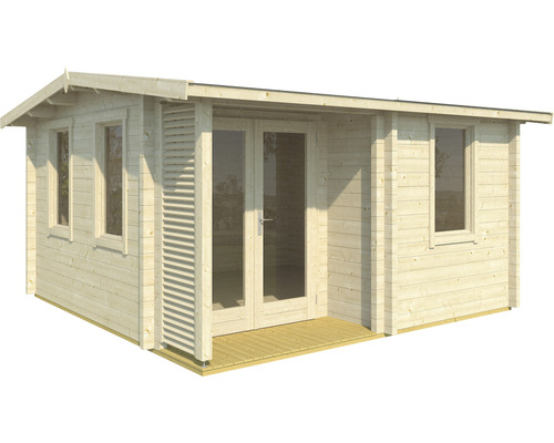 Holzgartenhaus mit Fenstern und Doppeltür