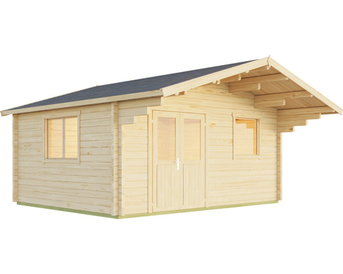 Holzgartenhaus mit Fenstern und Doppeltür