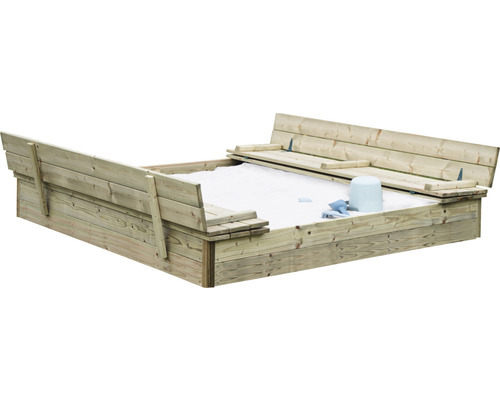Sandkasten mit Deckel 160 x 160 x 21 cm Holz inkl. Deckel, Sitzbänke