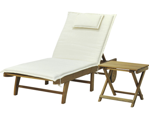 GARDEN PLACE Gartenliege Alina 59,5 x 197,5 x 30 cm Holz natur inkl. Beistelltisch und Kissen