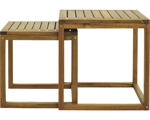 Zwei Holzbeistelltische mit Lattenrostplatte