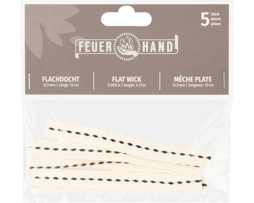 Feuerhand Flachdochte, 5 Stück, 12,5 mm breit und 12 cm lang