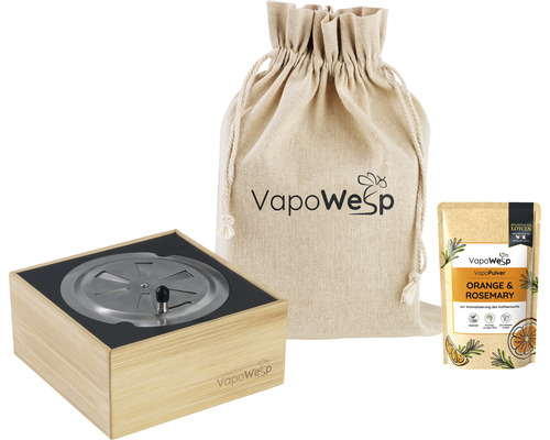 Wespenabwehr Räucherbox Höhle der Löwen VapoWesp, inkl. Vapo Pulver Orange & Rosemary 50 g, vertreibt Wespen auf natürliche Art