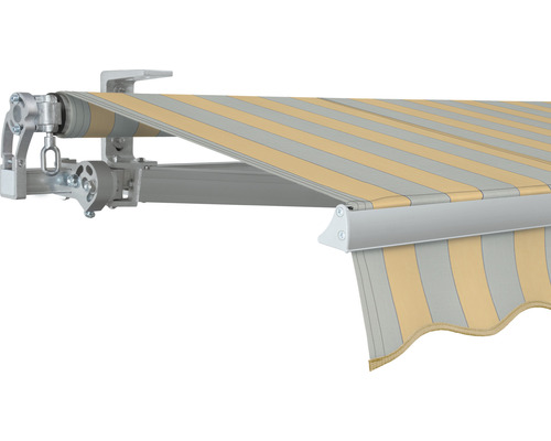 SOLUNA Gelenkarmmarkise Concept 4x2,5 Stoff Dessin 6676 Gestell Silber E6EV1 eloxiert Antrieb links inkl. Kurbel