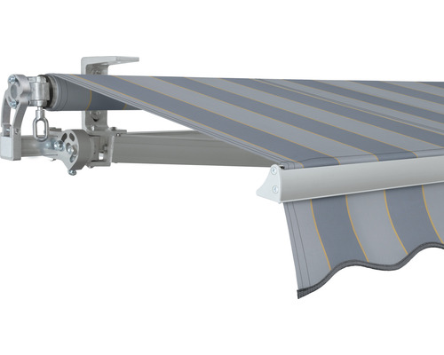 SOLUNA Gelenkarmmarkise Concept 4x2 Stoff Dessin 7109 Gestell Silber E6EV1 eloxiert Antrieb links inkl. Kurbel