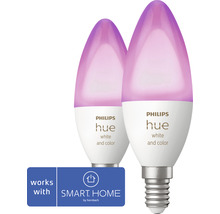 Zwei Philips Hue Leuchtmittel mit E14-Fassung und Smart Home by Hornbach Siegel