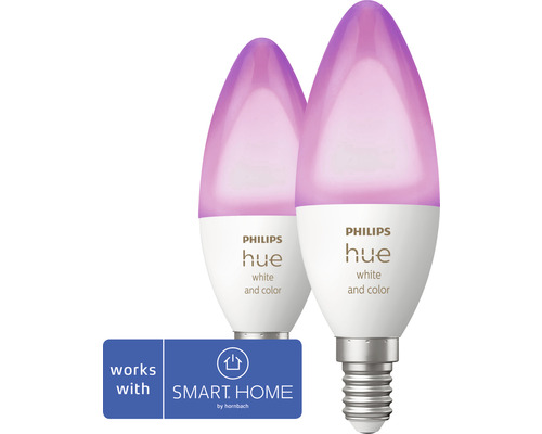 Philips hue Kerzenlampe White & Color Ambiance dimmbar weiß E14/4W 320 lm warmweiß- tageslichtweiß 2 Stück - Kompatibel mit SMART HOME by hornbach