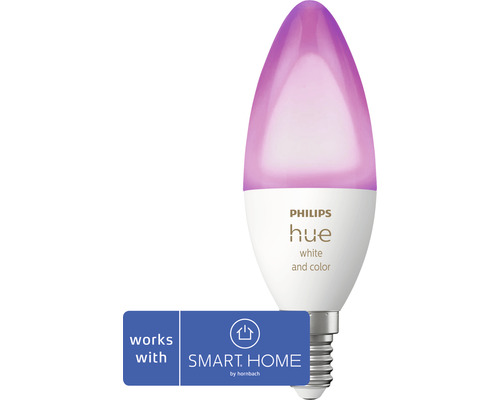 Philips hue Kerzenlampe White & Color Ambiance dimmbar weiß E14 4W 320 lm warmweiß- tageslichtweiß 1 Stk - Kompatibel mit SMART HOME by hornbach Philips hue Kerzenlampe White & Color Ambiance dimmbar weiß E14 4W 320 lm warmweiß- tageslichtweiß 1 Stk - Kompatibel mit SMART HOME by hornbach