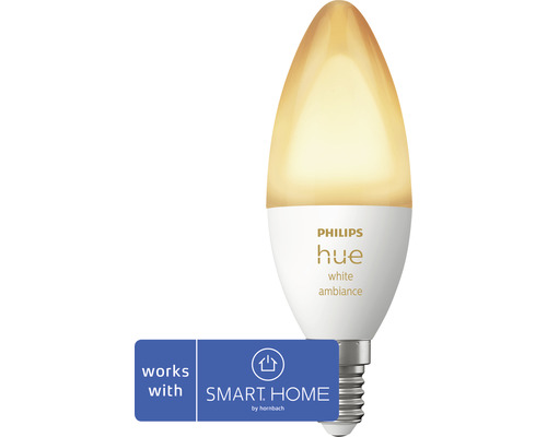 Philips hue Kerzenlampe White Ambiance dimmbar weiß E14 5,2W 320 lm warmweiß- tageslichtweiß 1 Stk - Kompatibel mit SMART HOME by hornbach Philips Hue White Ambiance E14 LED Lampe
