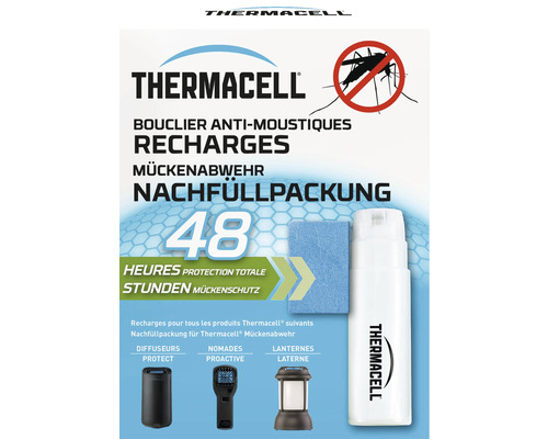 Mückenschutz Thermacell Mückenabwehr Nachfüllpackung geeignet für alle Thermacell Geräte, enthält 4 Gaskartuschen und 12 Wirkstoffplättchen für bis zu 48 Std, geruchlos Thermacell Mückenabwehr Nachfüllpackung für 48 Stunden