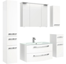 Badezimmermöbelset mit Spiegelschrank, Waschtisch, Waschbecken und Hochschrank