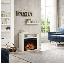 Wohnzimmer mit elektrischem Kamin, Regal und Couch für eine gemütliche Atmosphäre