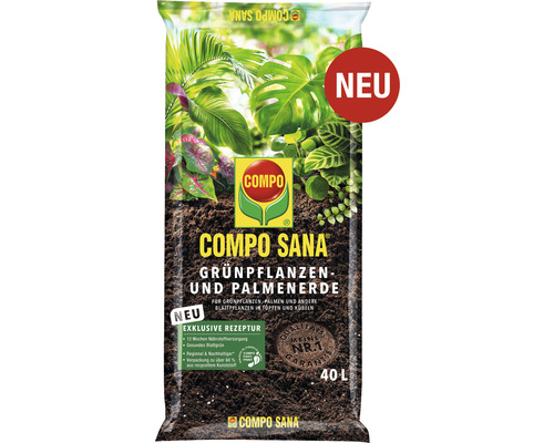 Compo Sana® Grünpflanzen- und Palmenerde 40 L für alle Zimmerpflanzen, Balkonpflanzen, Palmen und Farne