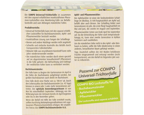 COMPO Universal Trichterfalle mit Informationen zu Produktvorteilen und Anwendungsbereichen