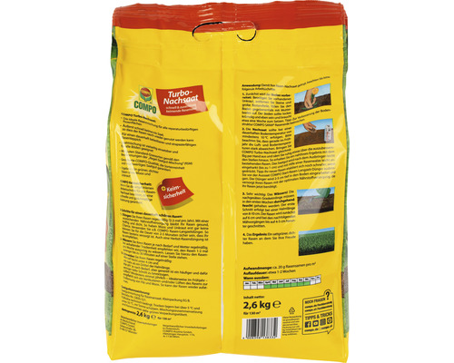 COMPO Turbo-Nachsaat in einer 2,6 Kilogramm Verpackung für 130 Quadratmeter