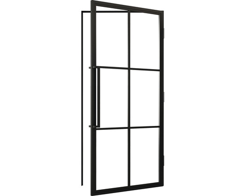 Schwarze Innentür mit Glaseinsätzen