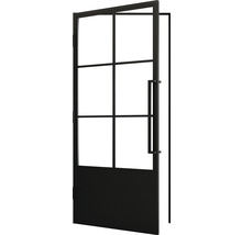 Schwarze Innentür mit Glaseinsätzen und Griff