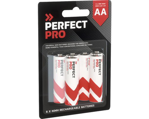 Packung mit sechs wiederaufladbaren AA Batterien