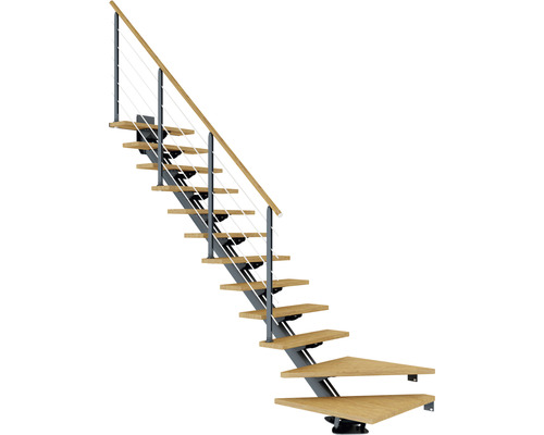 Pertura Mittelholmtreppe Zelos Anthrazit 1/4 gewendelt unten links/rechts 75 cm Eiche Lackiert 11 Stufen / 12 Steigungen