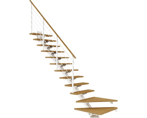 Pertura Mittelholmtreppe Zelos Weiß 1/4 gewendelt unten links/rechts 75 cm Eiche Lackiert 11 Stufen / 12 Steigungen