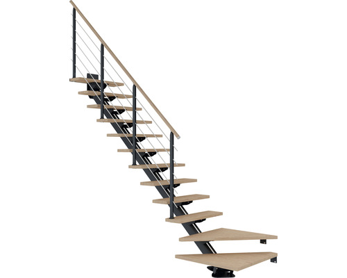 Pertura Mittelholmtreppe Zelos Anthrazit 1/4 gewendelt unten links/rechts 75 cm Eiche Lackiert 13 Stufen / 14 Steigungen